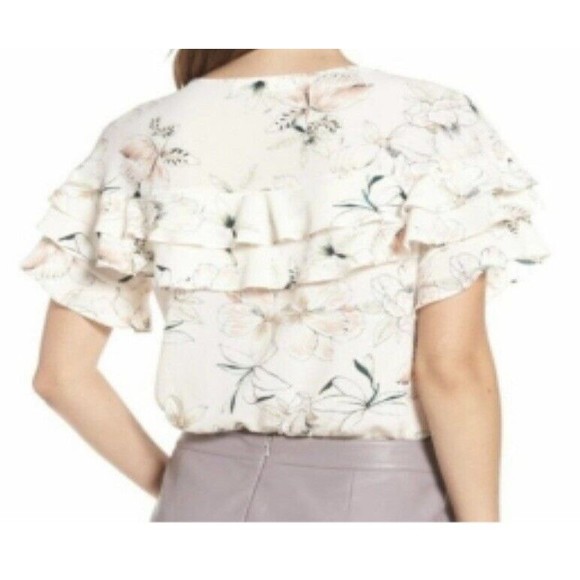 Astr The Label Floral Ruffle Snap Crotch Bodysuit Blouse Shirt Womens Size S - Picture 2 of 12
